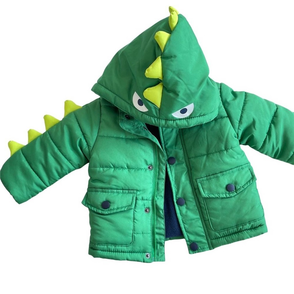 Dinosaur Coat Green Puffer Jacket Snap Button Toddler Little Me Unisex 12 Months